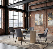 Modena Dining Set with Avery Chairs Clear Glass/Cream Marble Effect/Grey Velvet