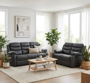 Roma 3 Seater and 2 Seater Electric Recliner Suite in Grey Faux Leather