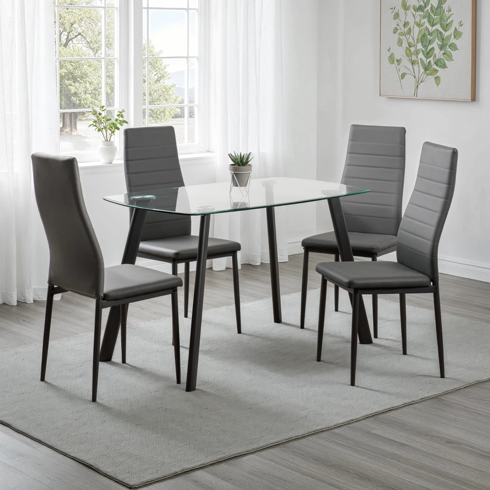 Abbey Tempered Glass Dining Room Table & 4 Chairs Set