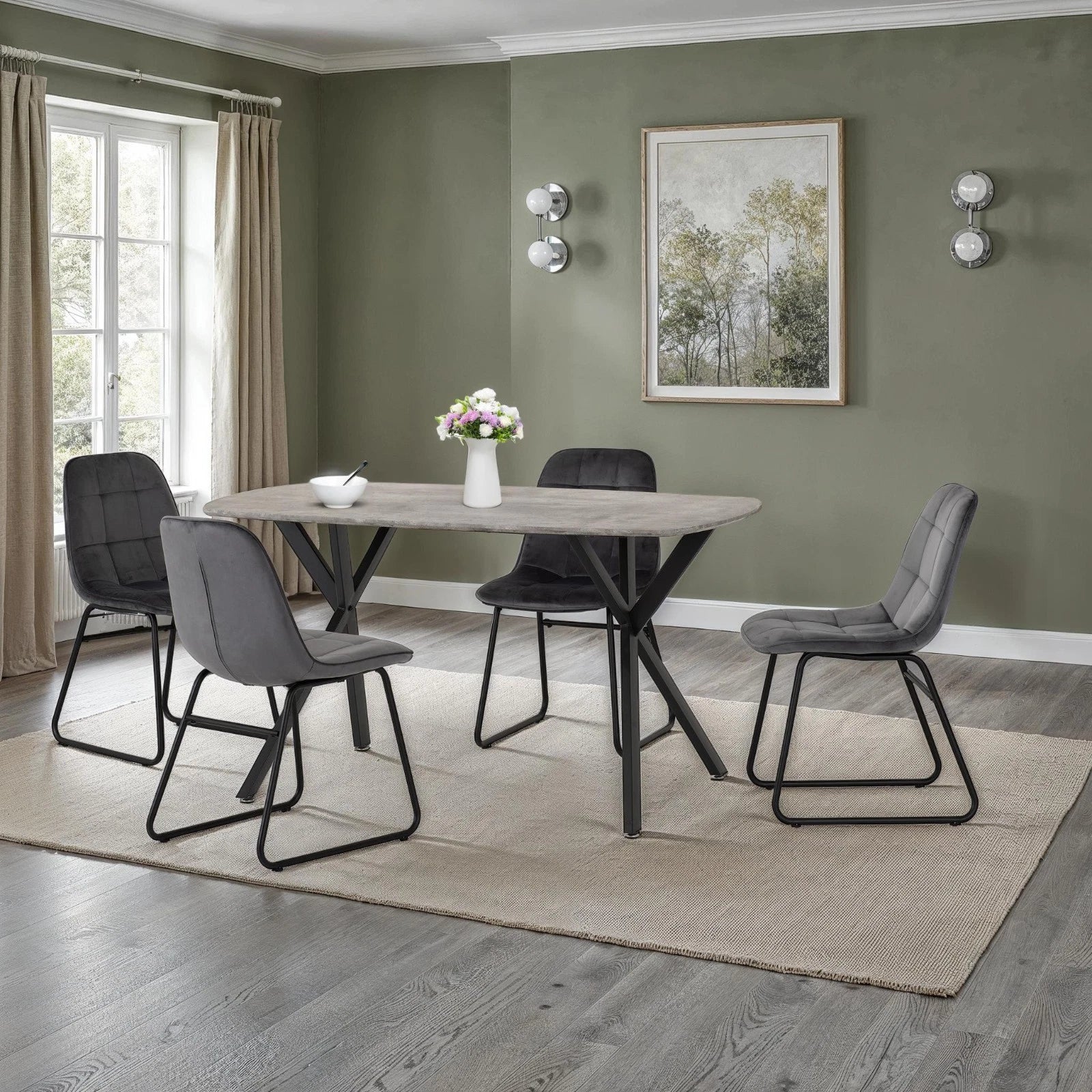 Athens Oak Effect Black Dining Set With 4 Grey Chairs