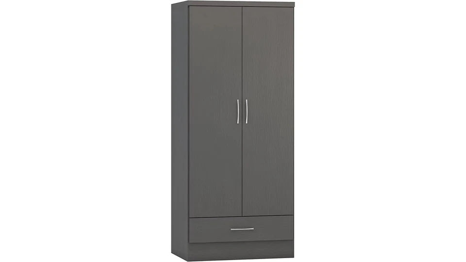 Nevada 2 Door 1 Drawer Wardrobe 4 Piece Bedroom Trio Set 3D Grey Effect